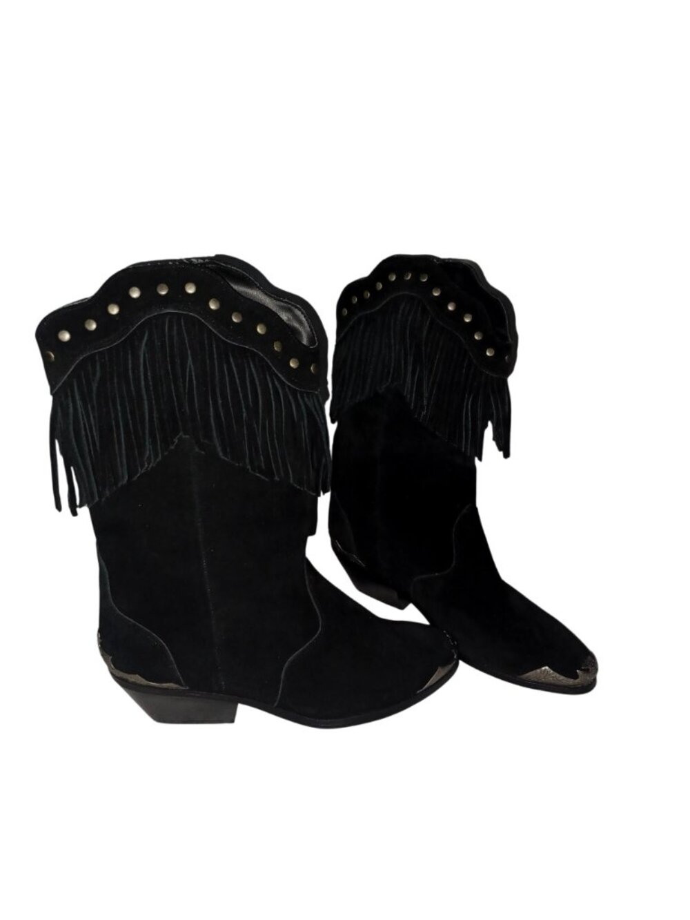 Western Boots Black Fringe Studded Rodeo Suede Metal Toe AJ Valenci Women Size 7